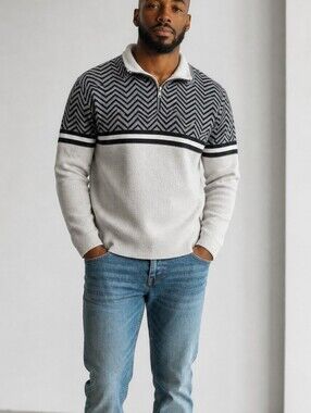 Men's Chevron Knit Turtleneck Sweater - Gray & White